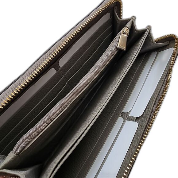 FURLA Gray Leather Long Zip Around Wallet with Box Dust Bag Tags - Picture 4 of 11